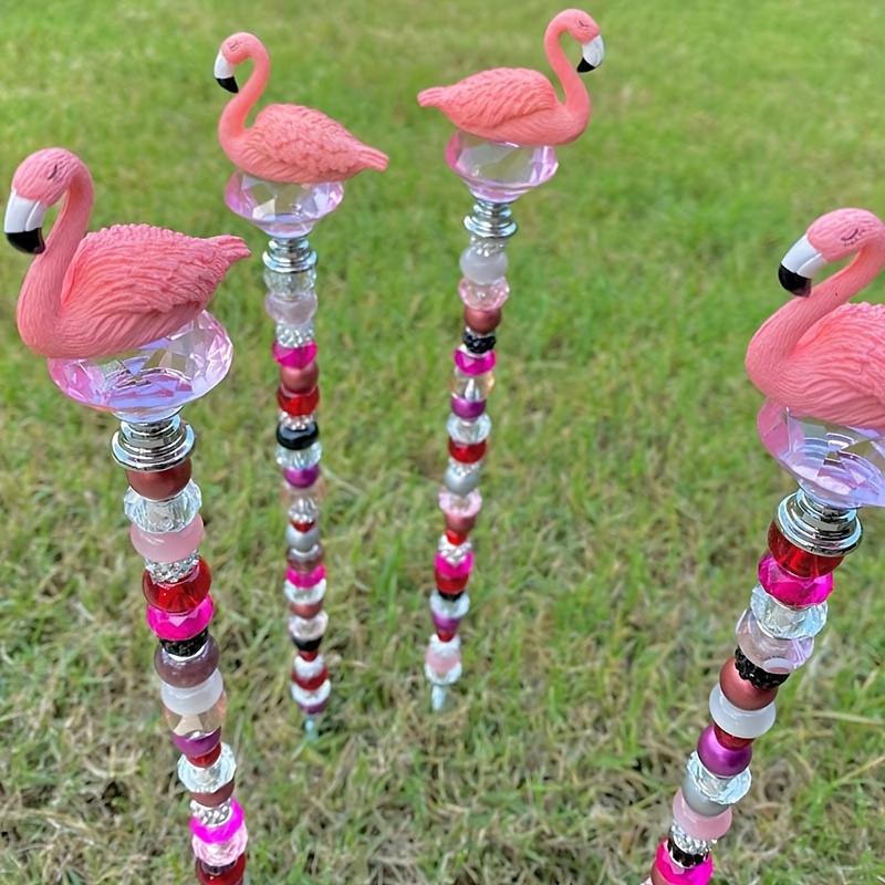 WTEMPO DIY Flamingo Shaped Garden Metal Stake Colorful Beaded Garden Walking Path Decor Stake Ideal for Various Festivals Indoor & Outdoor Decorations
