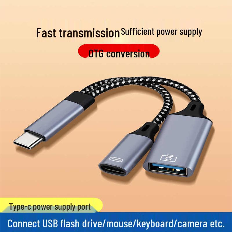 Type-C Dual Port USB OTG Adapter: Charge, Connect Flash Drives, Read Cards, Transmit Data, Play Audio