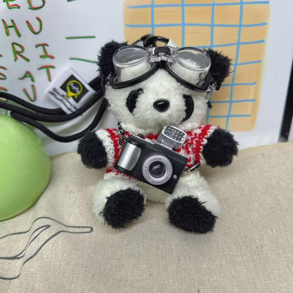 Kreativ Kamera Björn Hänge Plyschdocka Pilot Figur: Present till par Nyckelring Väskberlock