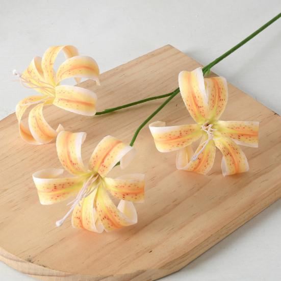 Artificial Lily Flowers 3 Heads Blooms Long Stem Lily Flower Branch Real Touch Fake Flower Bouquet for Home Hotel Wedding Party Table Centerpiece