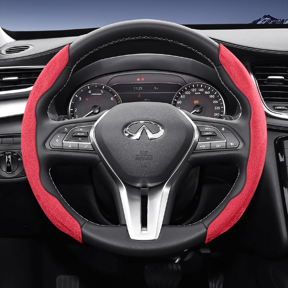 bpzsw1 Suitable for Infiniti Sports Suede Leather Steering Wheel Cover with Split Snap-On Design for Models Such as Q50 Qx50 Qx55