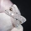 Huitan Luxury Cross Ring Female Gorgeous Fashion Engagement Band Jewelry with Bright Zirconia CopperColor Wedding Accessories