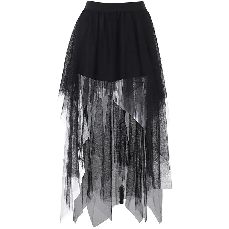 Net Yarn High-Waisted Irregular Skirt for Women Gothic Style Summer Casual Skirt Sexy and Charming Goth