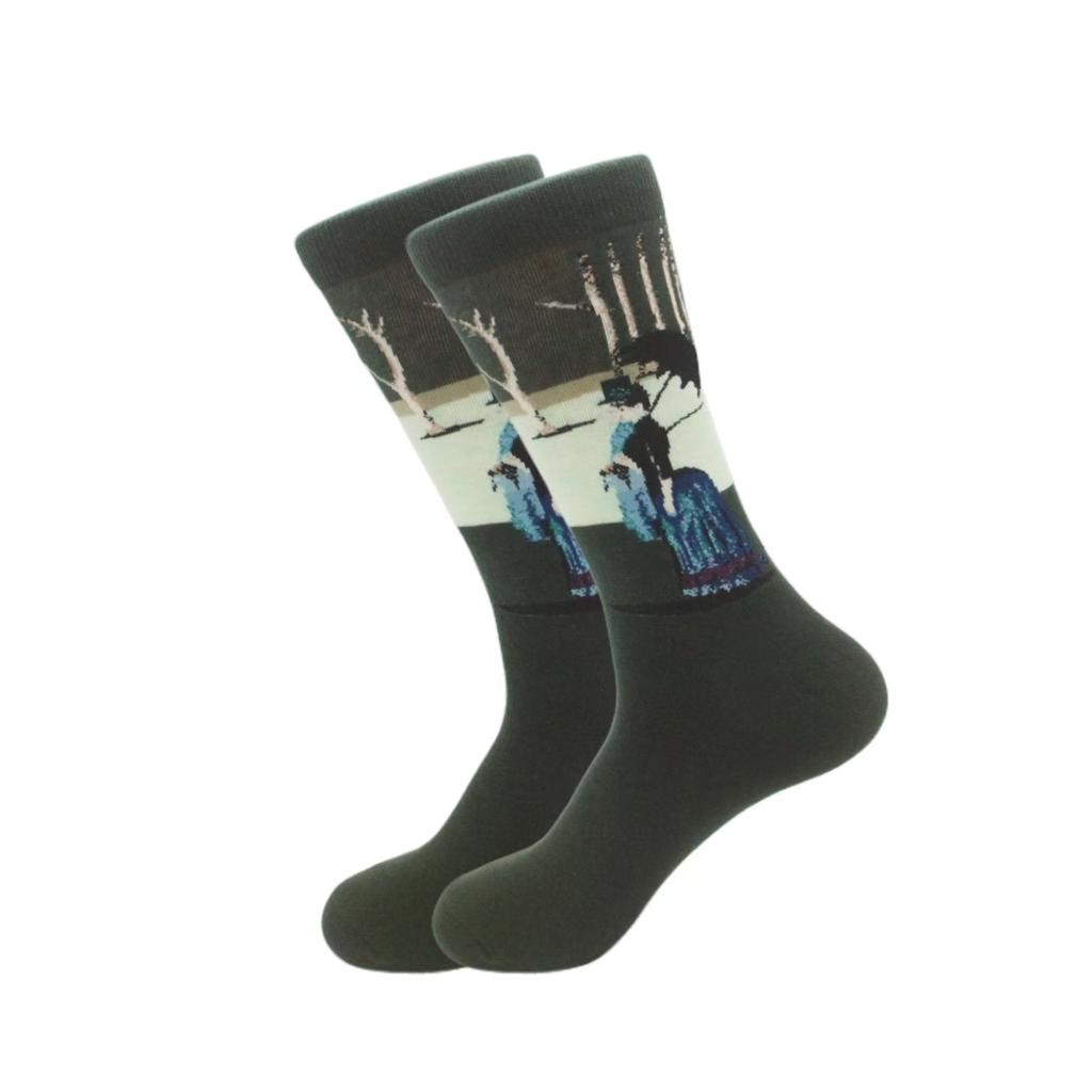 1 pair of European and American trendy socks with personalized street fashion oil painting series socks