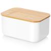 White Steel Bamboo Butter Dish Kitchen Container for Butter