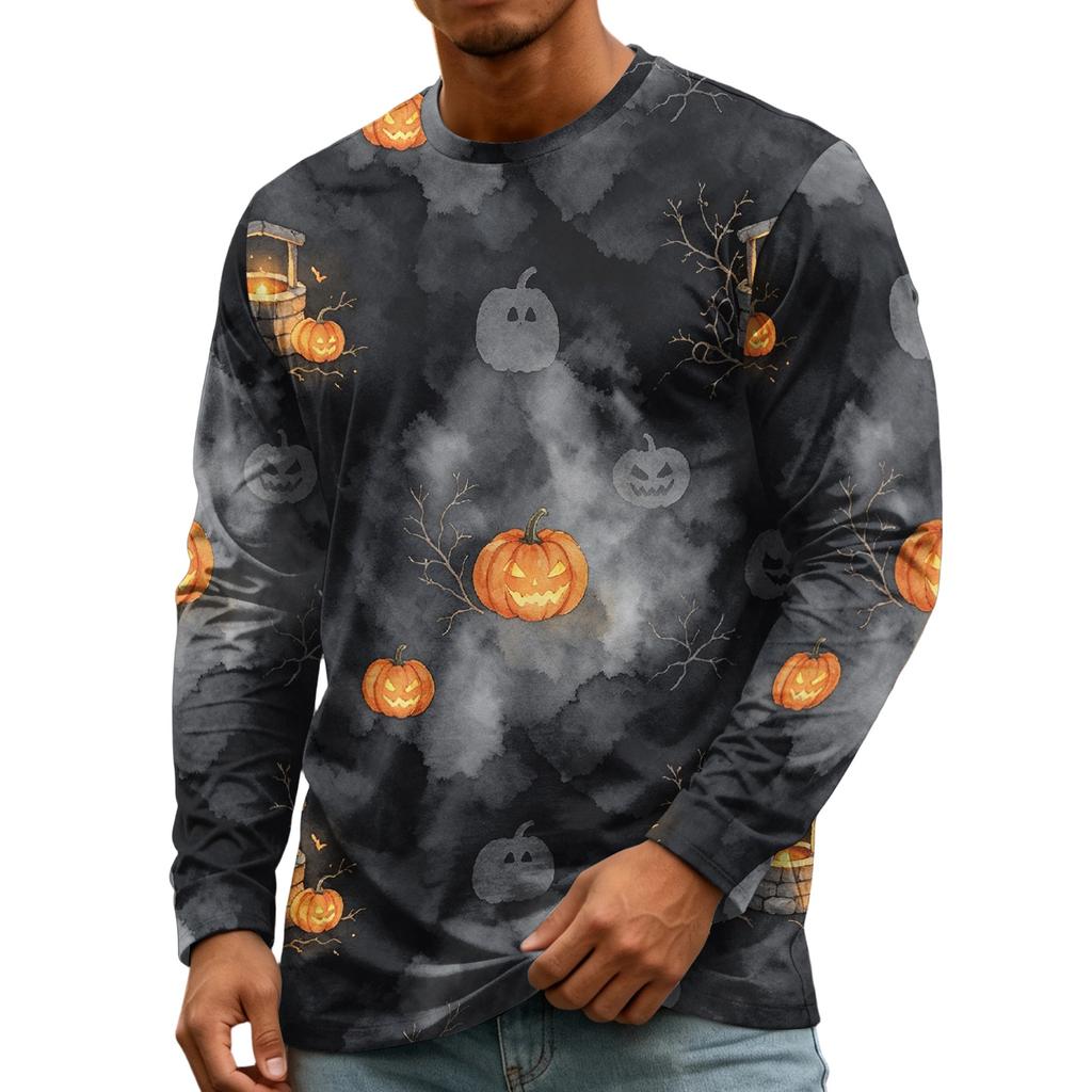 Men's Halloween Print Long Sleeve Neck T-Shirt for Party and Casual Wear