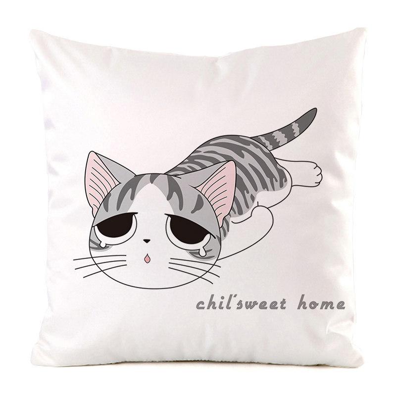 Nordic Minimalist Hand-Painted Cat Digital Printing Short Plush Pillow Covers For Car Sofa Office Cushion Cover Home Goods