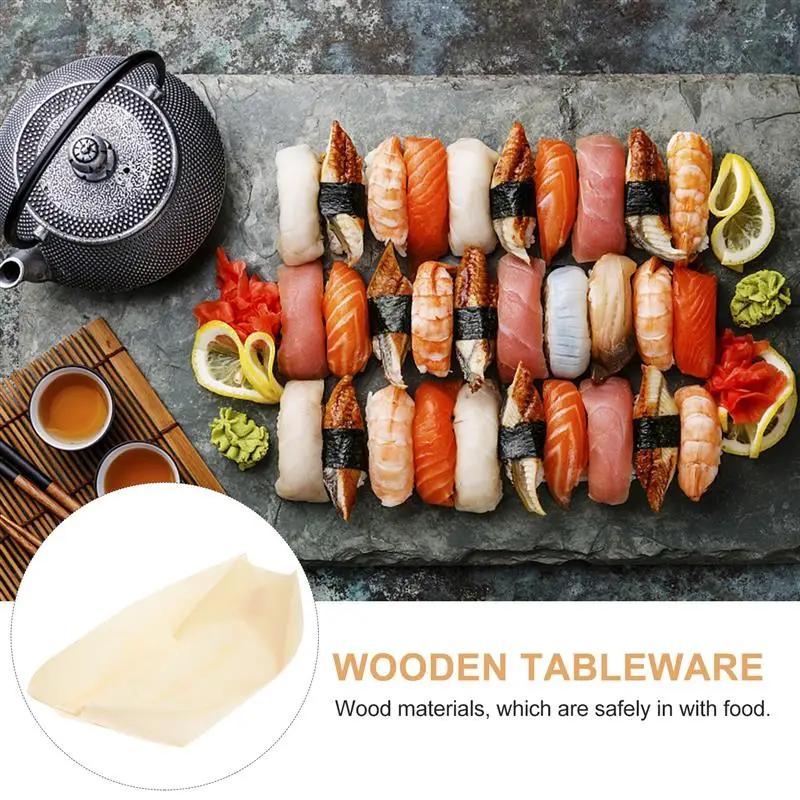 50pcs Sushi Shushi Wood Boat Natural Bamboo Disposable Kayak Sushi Plate Tray Salad Fruit Dessert Pine Cake Boat Snack Bowl Mat