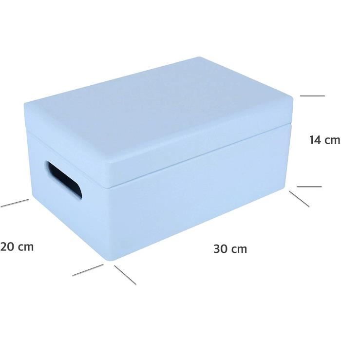Boîte de Rangement en Bois Bleue Creative Deco - 30 x 20 x 14 cm - avec Couvercle et Poignées