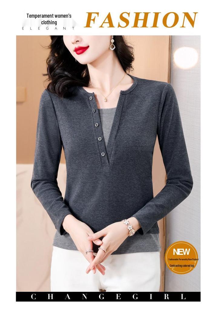 Elegant Korean Style Two-Piece Long-Sleeve Top for Women - Loose, Versatile, and Stylish Base Layer Shirt