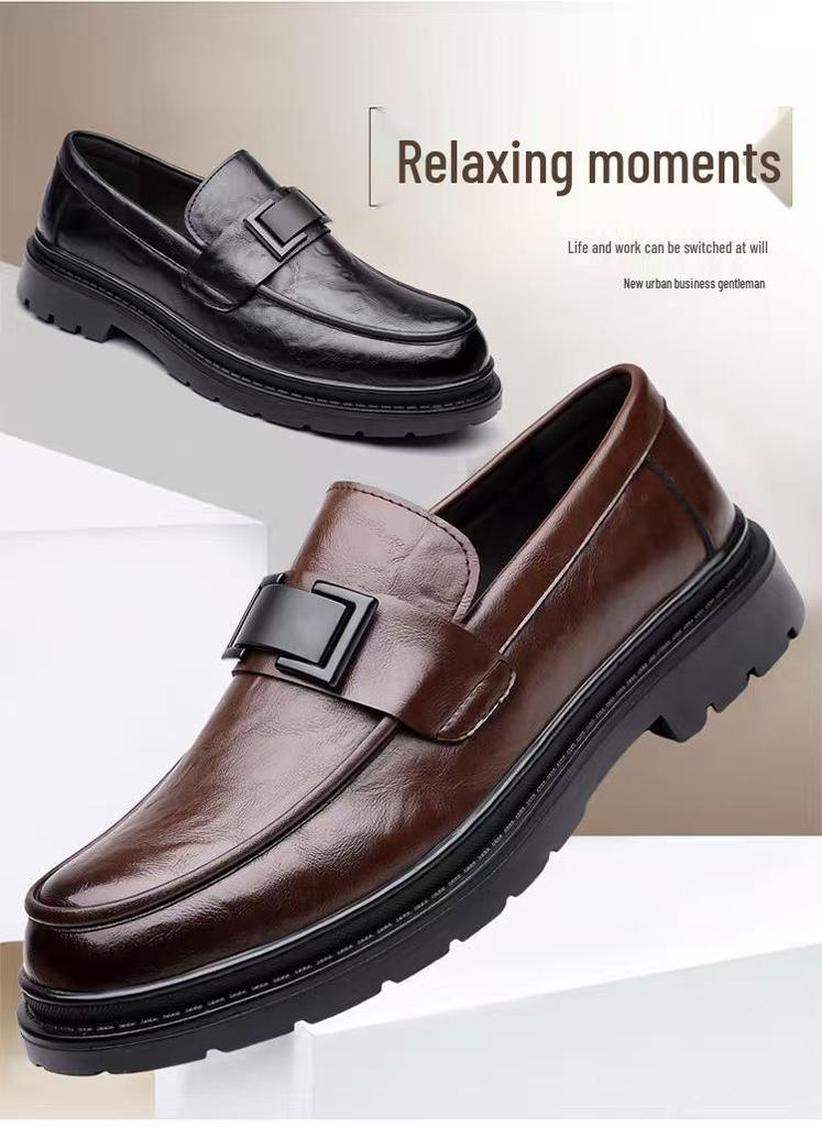 2025 Autumn Men's British Style Soft Sole Leather Shoes - Casual, High-End, Outdoor, Formal, Thick Sole