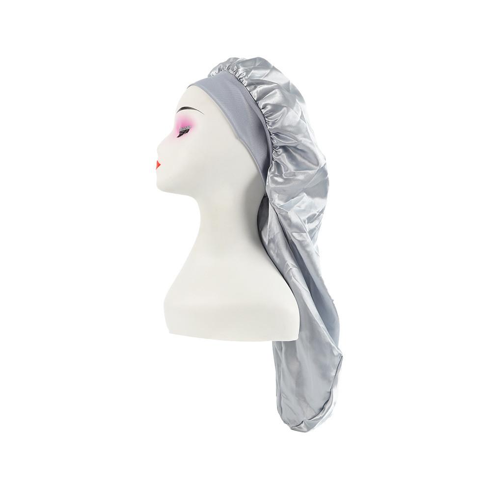 Long Large Satin Nightcap With Solid Color And Loose Tight Strap Sleeping Use