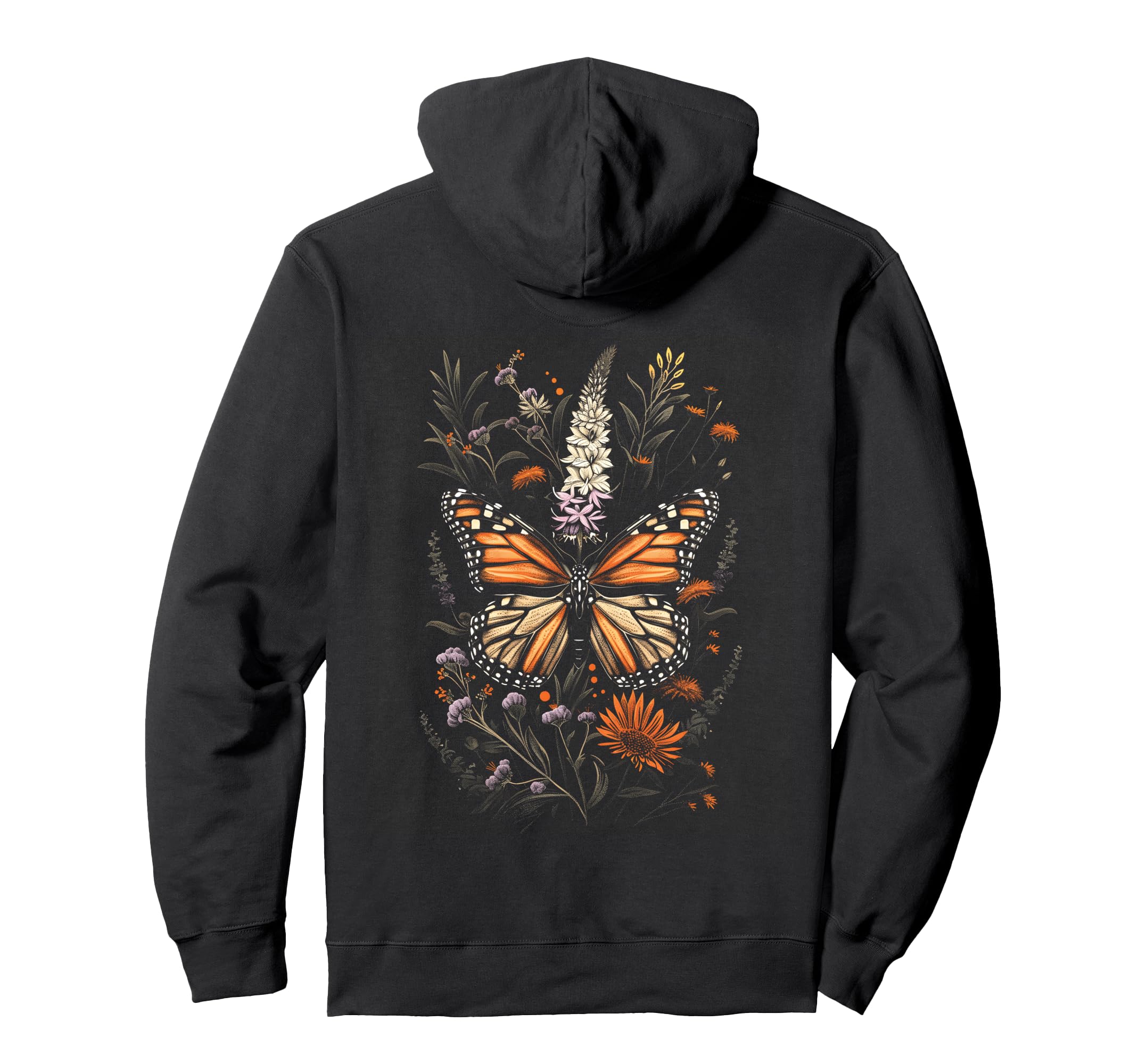 

Vintage Monarch Butterfly and Burning Star Flower Girl Botanical Mom Hoodie чёрный