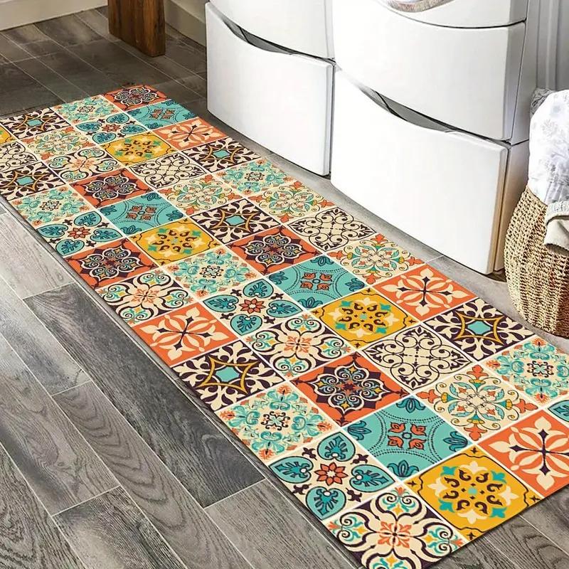 

Bohemian Ceramic Tile Ethnic Style Kitchen Floor Mat Home Decor Corridor Balcony Laundry Room Rugs Bathroom Anti-slip Doormat 40cm x 60cm