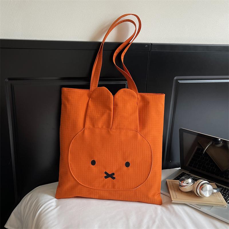 Student Cartoon Shoulder Bag Women's Large Capacity Solid Color Tote Bag