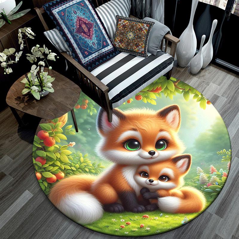 1pc Soft, Absorbent & Non Slip Cute Fox Round Rug Soft Circle Rug for Living Room & Bedroom Decor, Chair Mats, and Unforgettable Home Gifts