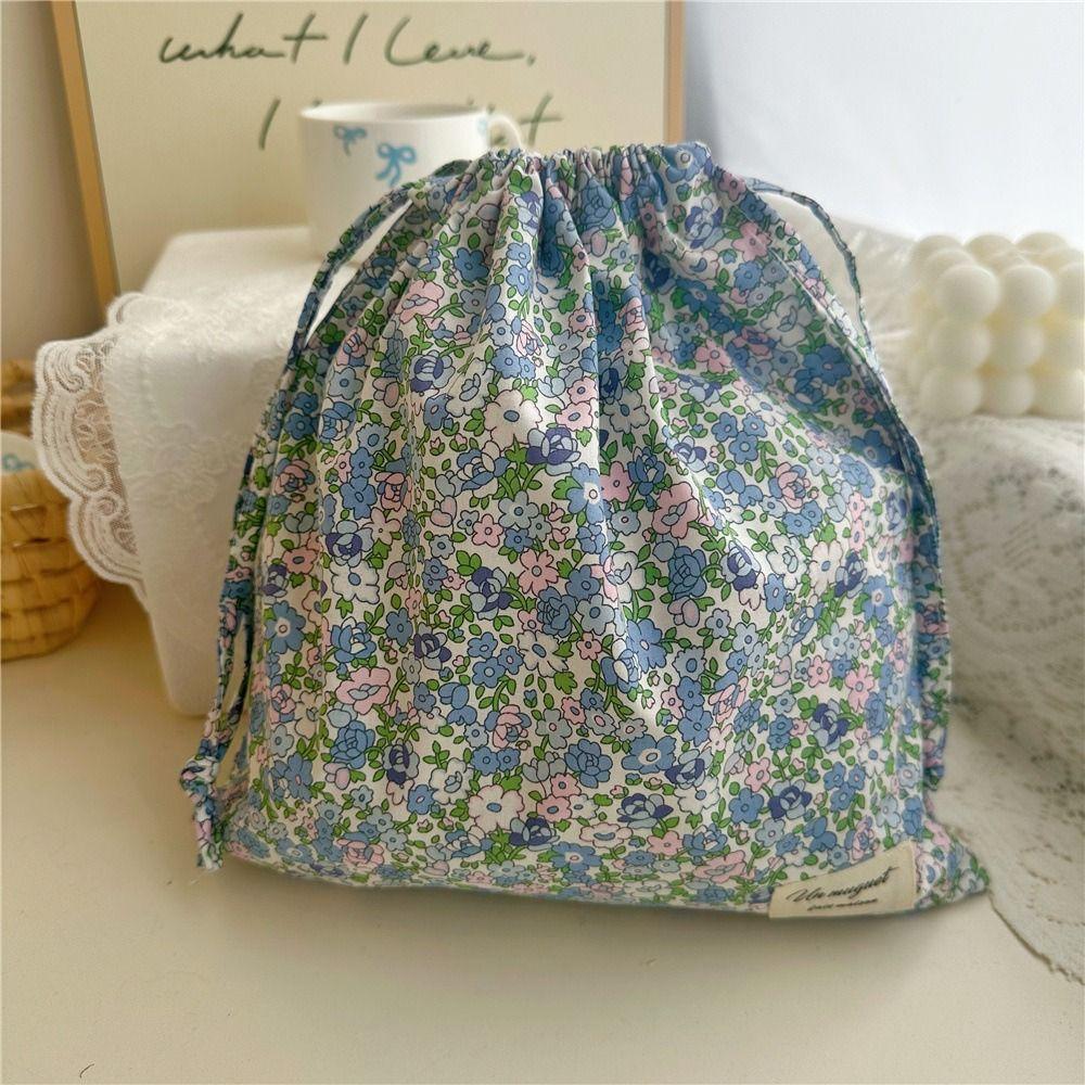 Cotton Drawstring Storage Bag Floral Print Dustproof Travel Underwear Clothing Bag Ins Style Portable Cosmetic Organizer
