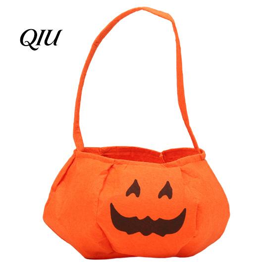 Candy Holder for Kids Halloween Pumpkin Bag Kids, Small Trick or Treat Bucket, Soft Face Basket with Handle Party Decoration Shaped Pouch