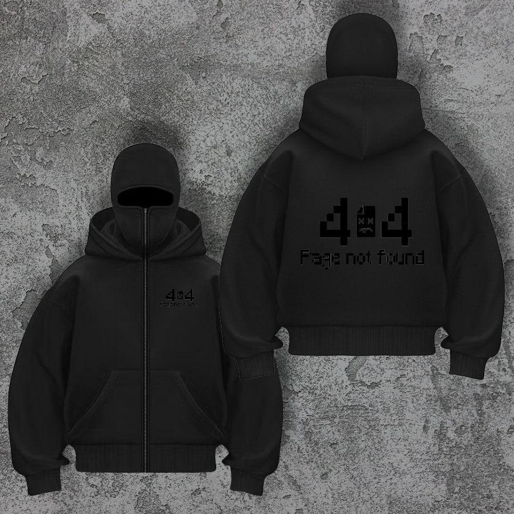 Oversized Street Style Hooded Sweatshirt, Face Mask, Ninja 404, High-end Hoodie Zipper Not Found