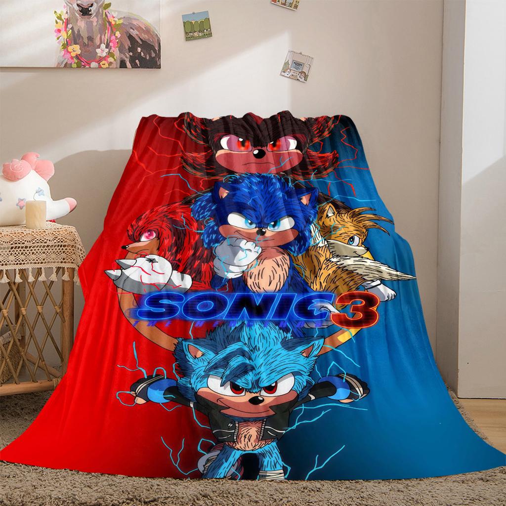 Sonic Cartoon Print Blanket Warm Comfortable Flannel Cover For Bedrooms, Sofas, Beds, Chairs LXRa52