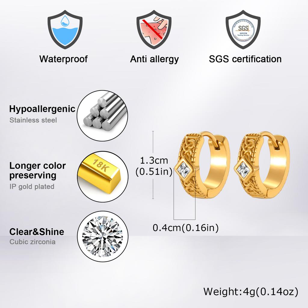 Unique Rhombus Stainless Steel Hoop Earrings, Vintage Punk Silver Gold Color Small Earrings, Gothic Trendy Jewelry for Men