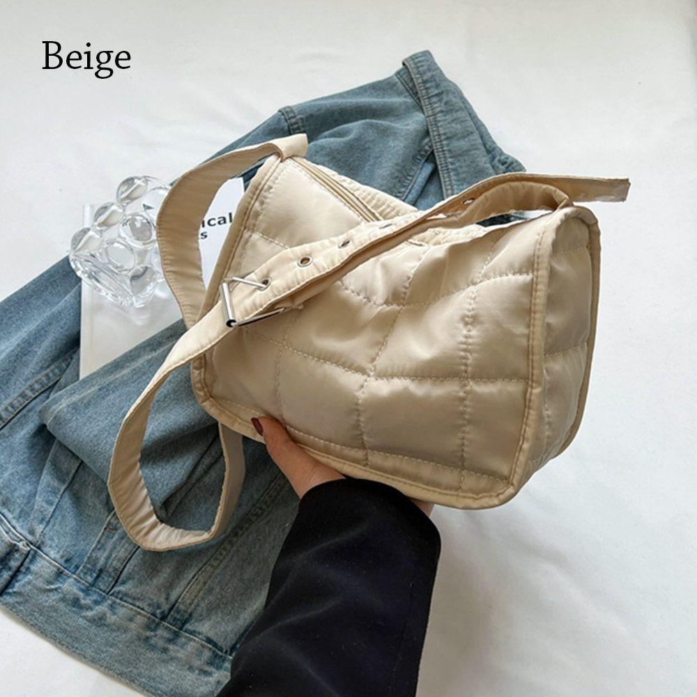 Fashion Quilted Handbags Ladies Casual Cotton-Padded Bags Solid Color Shoulder Bags Women Lightweight Underarm Bags
