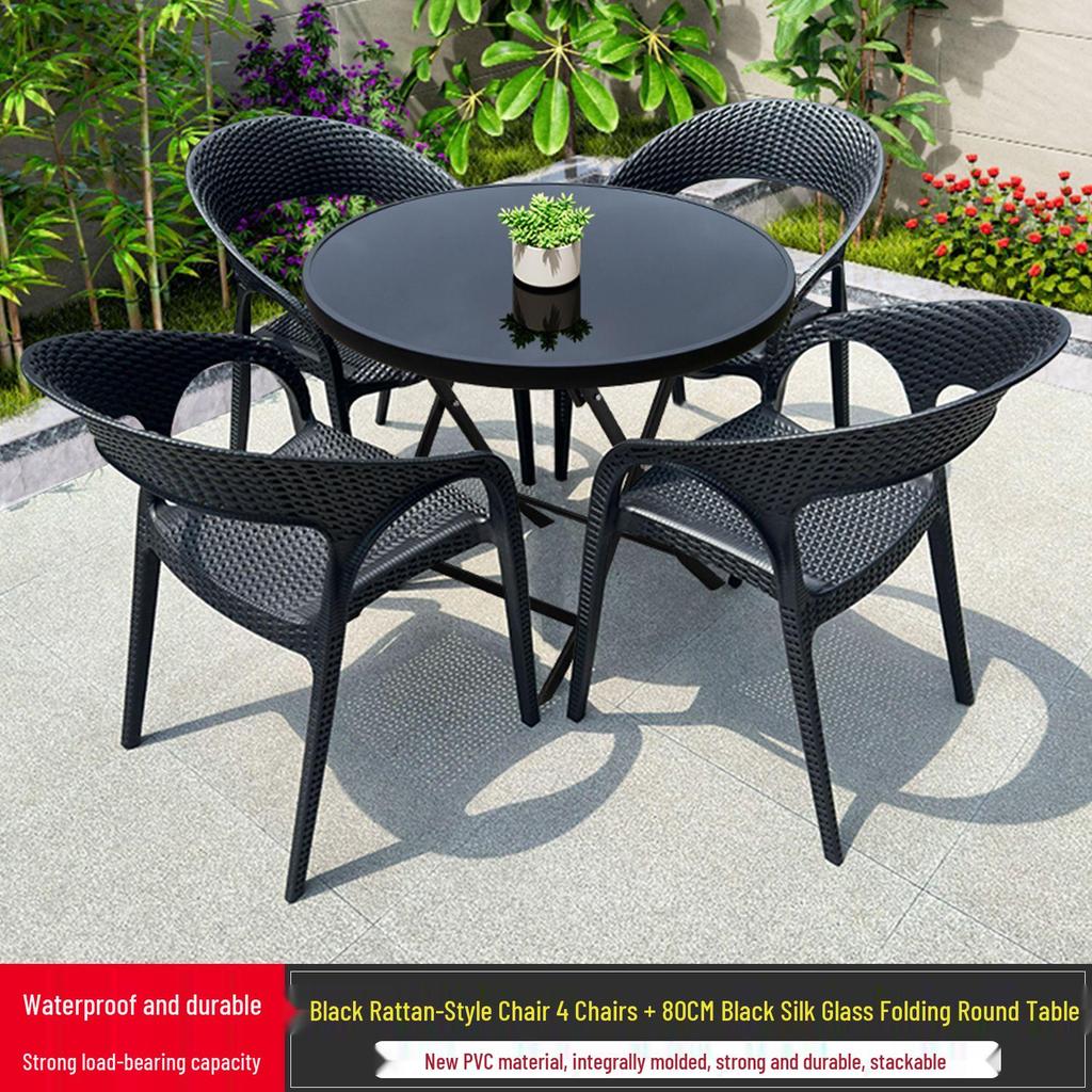 Outdoor Rattan-Style Plastic Chair with Thick Backrest for Garden, Courtyard, or Milk Tea Shop