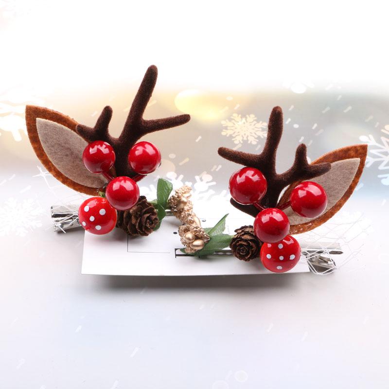 Reindeer Antler Headband with Pom-Pom Hair Clips - Christmas Hair Accessories for Women and Kids