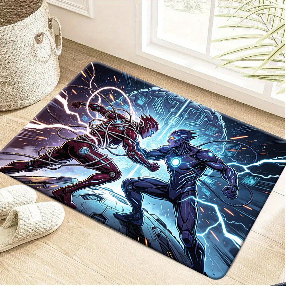 Marvel Iron for Man City Night Watch Doormat, Marvel Themed Design Floor Mat, Soft Absorbent Non-Slip Mat, Durable Polyester