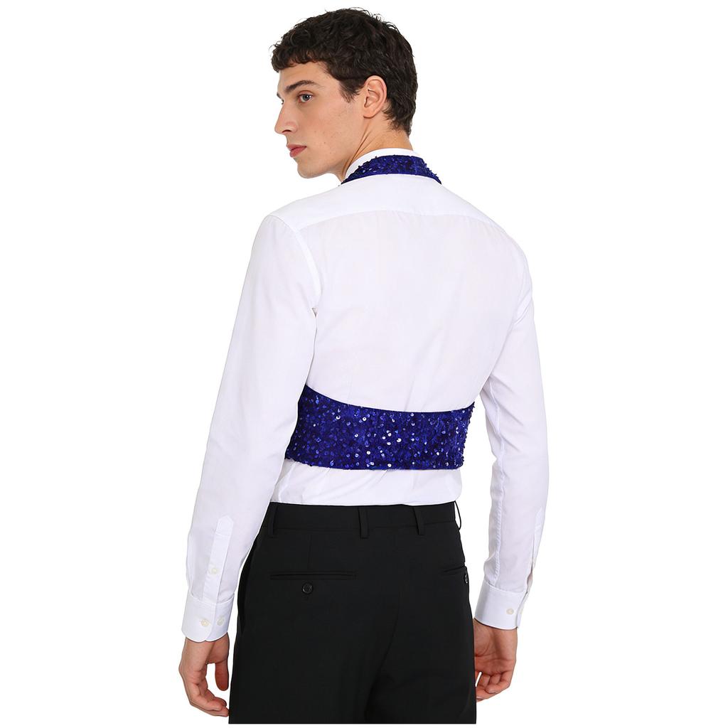 Gilet da uomo con paillettes e velluto, con scollo all'americana, schiena scoperta, scollo a V, chiusura a bottoni, taglie M-4XL per Festa da Ballo, Cocktail, Ballo di Fine Anno