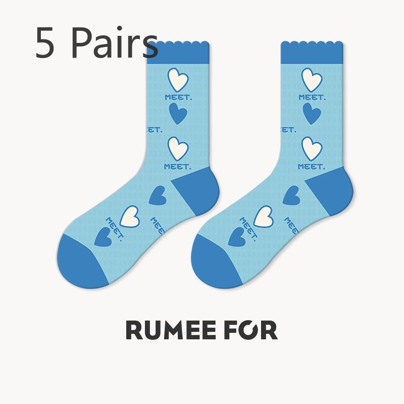 5 Pairs of Women's Spring Sports Street Mesh Style Mid Tube Socks