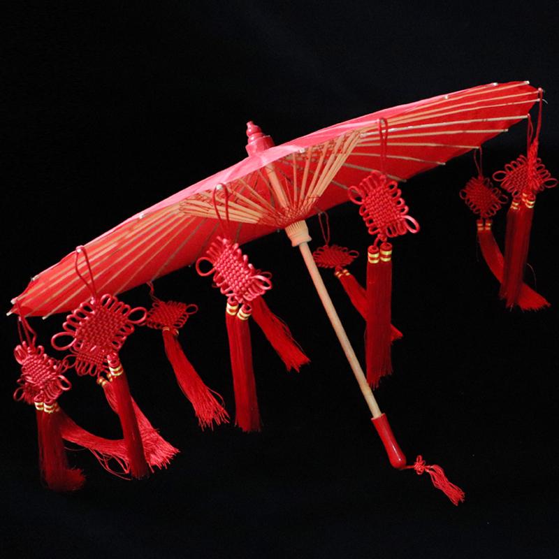 Retro Silk Tassel Xi Character Hanfu Red Flower Umbrella - Guochao Wedding Dress Photo Prop