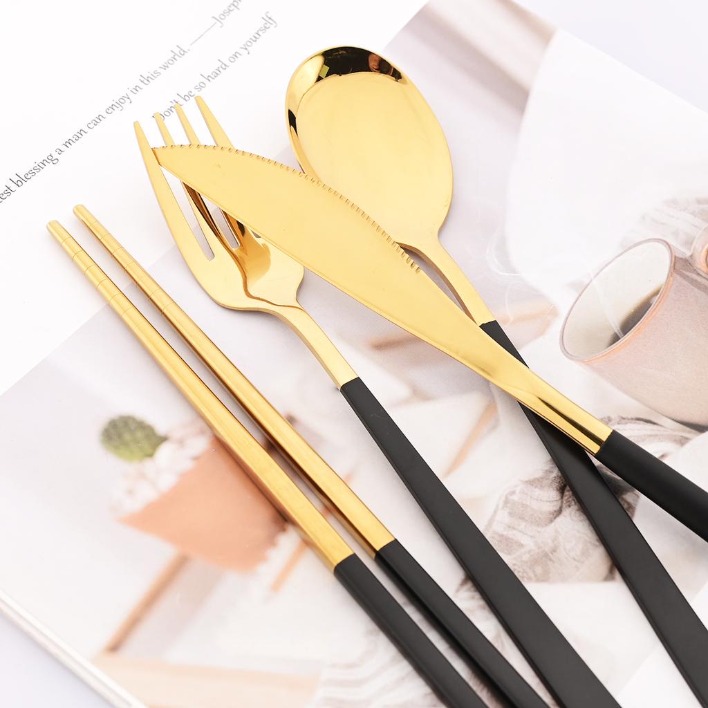 16pcs Black Gold Dinnerware Set Knife Fork Coffee Spoon Cutlery Set Mirror Stainless Steel Flatware WesternKitchen Tableware