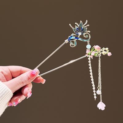 Nová sponka do vlasů v čínském stylu Elegantní cloisonné květinová tyčinka do vlasů pro ženy Vintage Vynikající vlasový doplněk Hanfu Dívčí sponky do vlasů