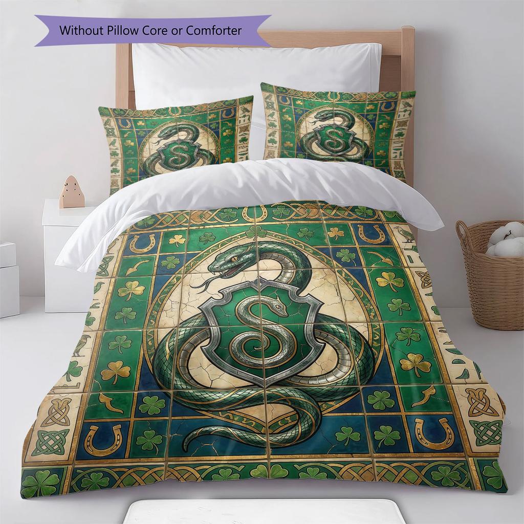 Mural Academy Emblem Pattern Bedding Quilt Set Quilt Cover Pillowcase Home Decoration Birthday Gift (1 * duvet cover + 2 * pillowcase, without core)
