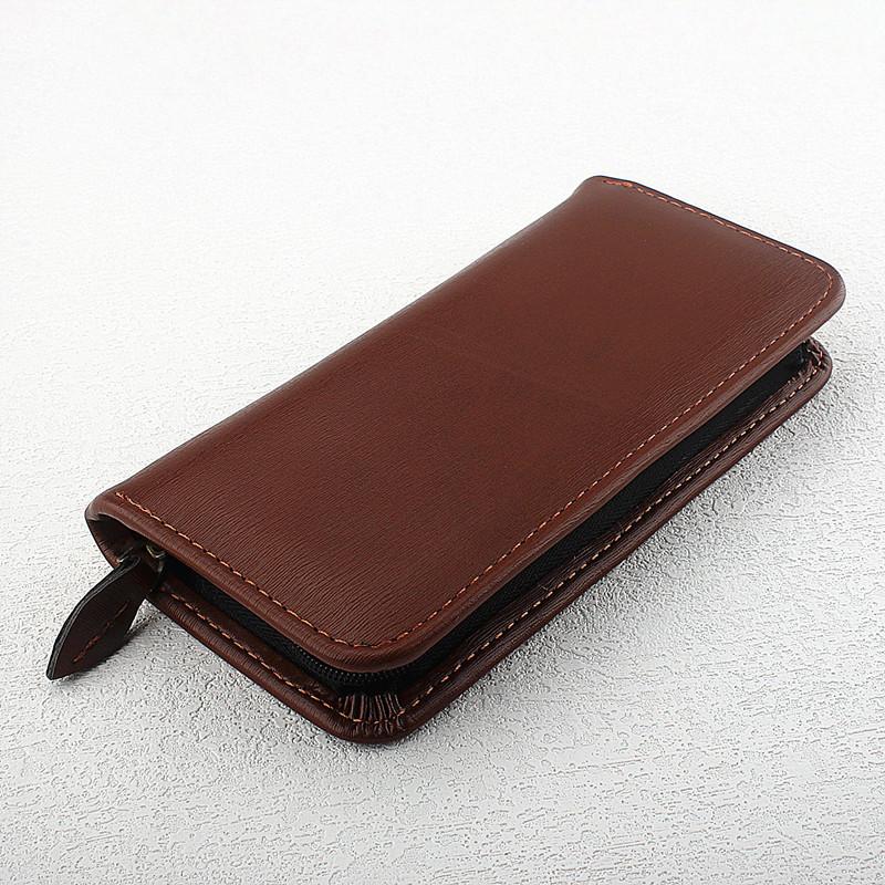 PU Leather Fountain Pen Case 3 Divided Slots, Zippered Pen Case Pouch, Handmade Display Pen Holder, Black