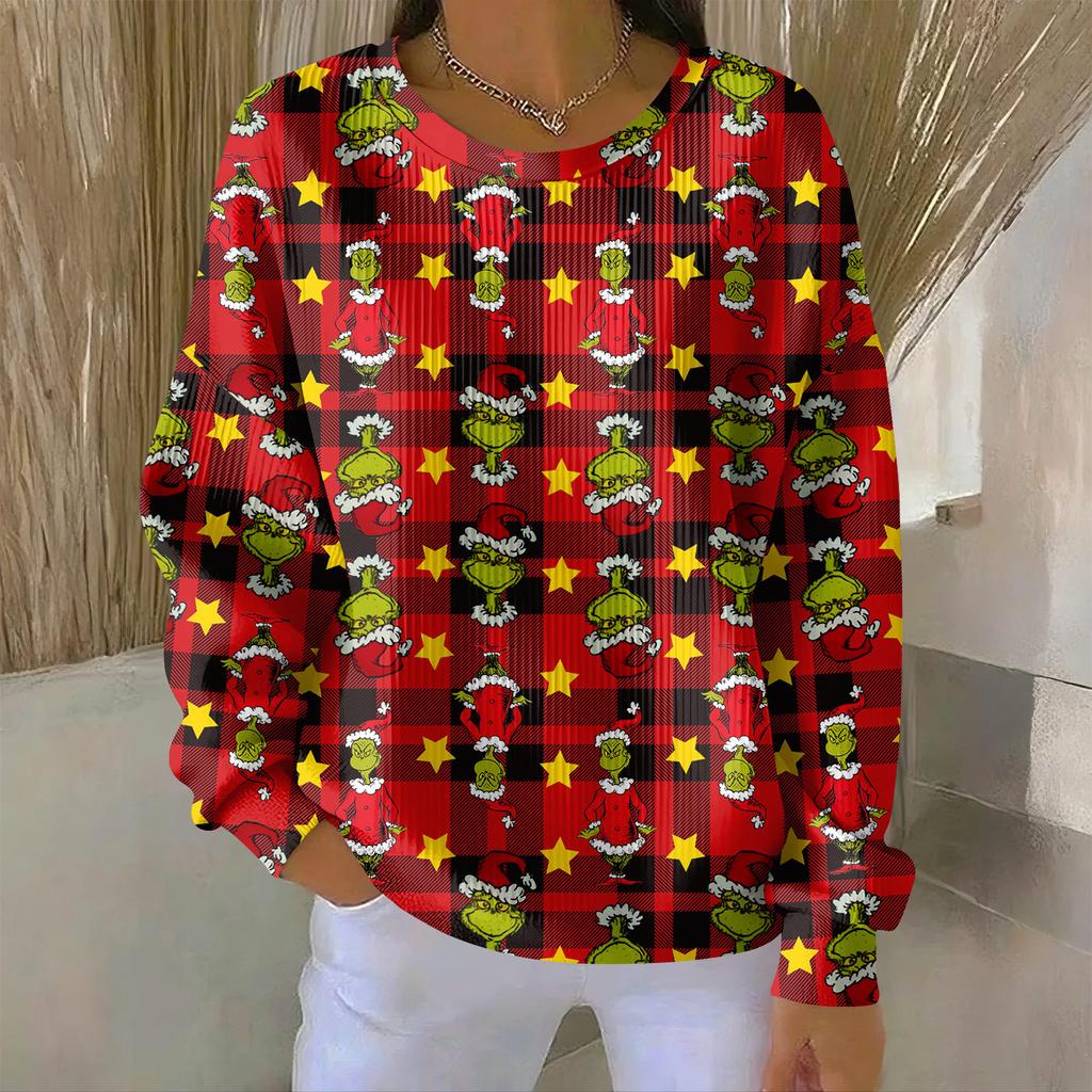 Women's Loose Comfortable Casual And Fashionable Round Neck Pattern Long Sleeved Sweatshirt