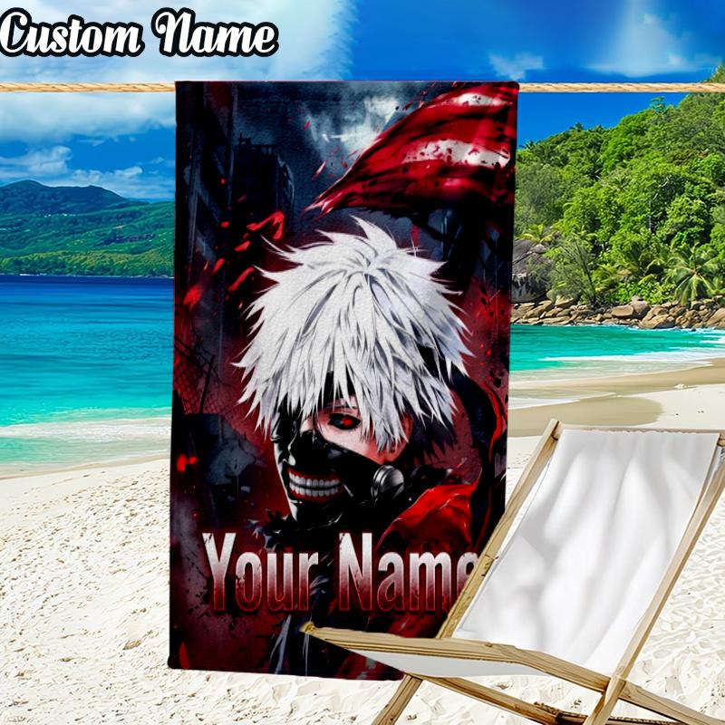 Custom Name Kaneki Ken Beach Towel - Soft, Ultra-Absorbent Microfiber, Lightweight, Perfect for Beach, Parties, Travel, Camping