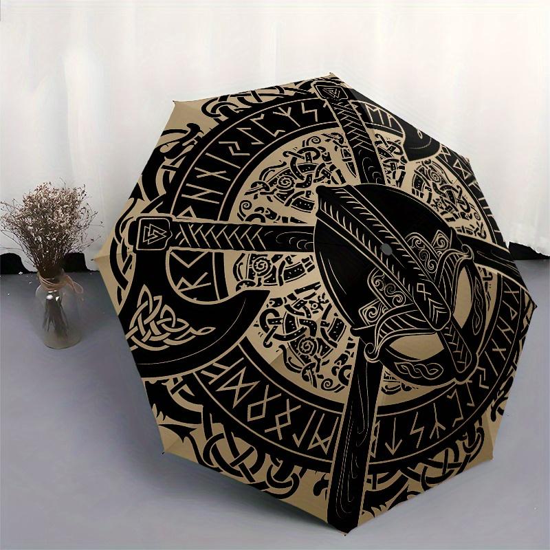 Viking Helmet with Axes and Runes Circular StickerUmbrella, Portable 3-Fold Compact Umbrella,Christmas Gift ES450