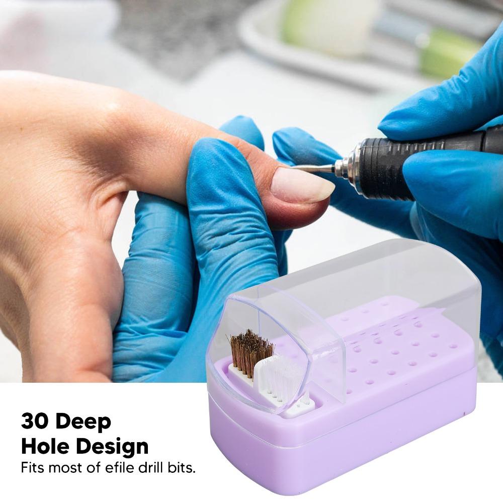 Cleaning Brush Nail Drill Bit Organizer Dustproof Nail Drill Bit Storage Box  Salon Use