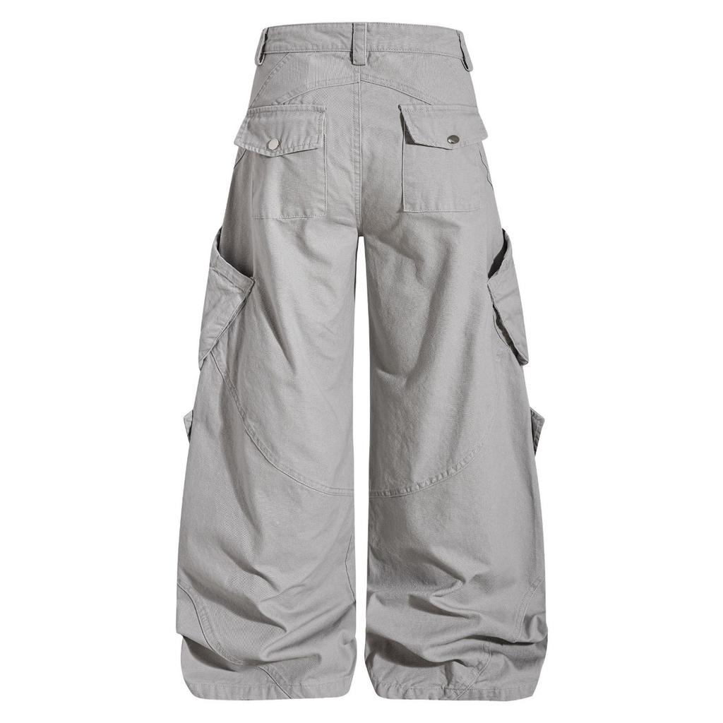 BeatStreet American Workwear Style Multi-Pocket Wide Leg Pants Loose Casual Deconstructed Design Men's Women's Trendy Trousers