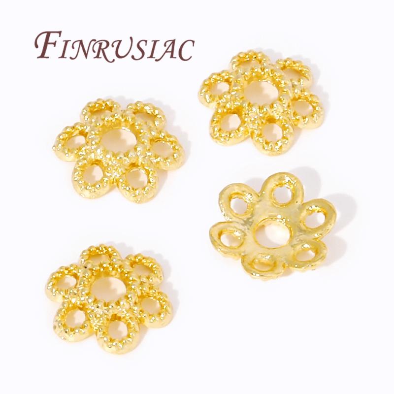 Bracelet Beads End Cap Accessories,Brass Beads Caps 18K Real Gold Plated Hollow Flower Bead Caps,DIY Jewelry Making Supplies