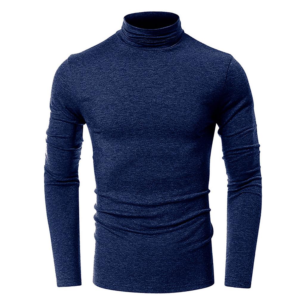 Men's Spring And  T-shirt Solid Color Long Sleeve Half High Collar Pullover