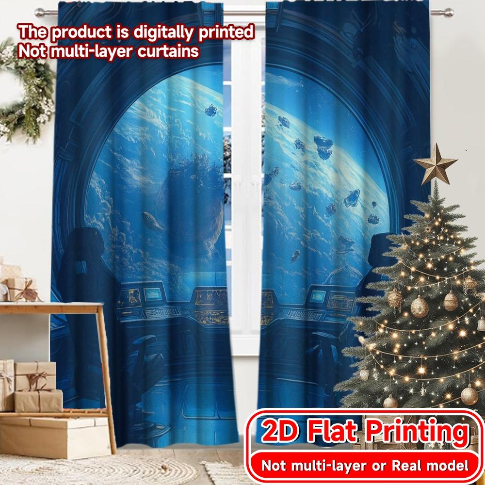 

Set Of 2 Contemporary Flat Printing Galactic Command Modern Curtains Prints All Seasons Use Bedroom Curtain Semi Sheer For Made Polyester W100*H70(CM)-Grommet top&1PCS