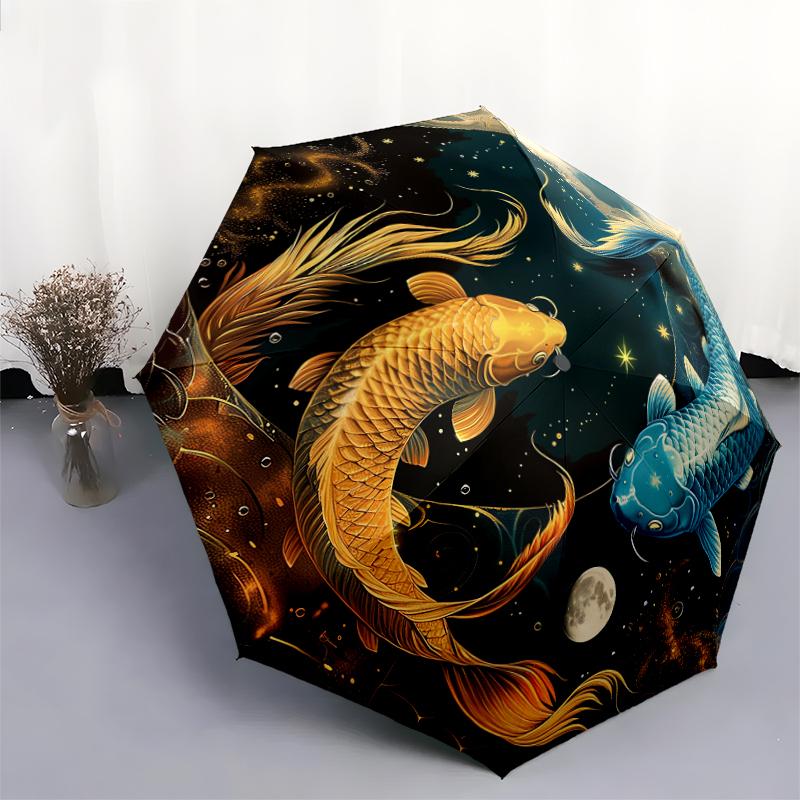 1 PC Automatic Folding Umbrella - Koi Pattern, Portable & Foldable Design with 8 Ribs, Christmas Birthday Gifts