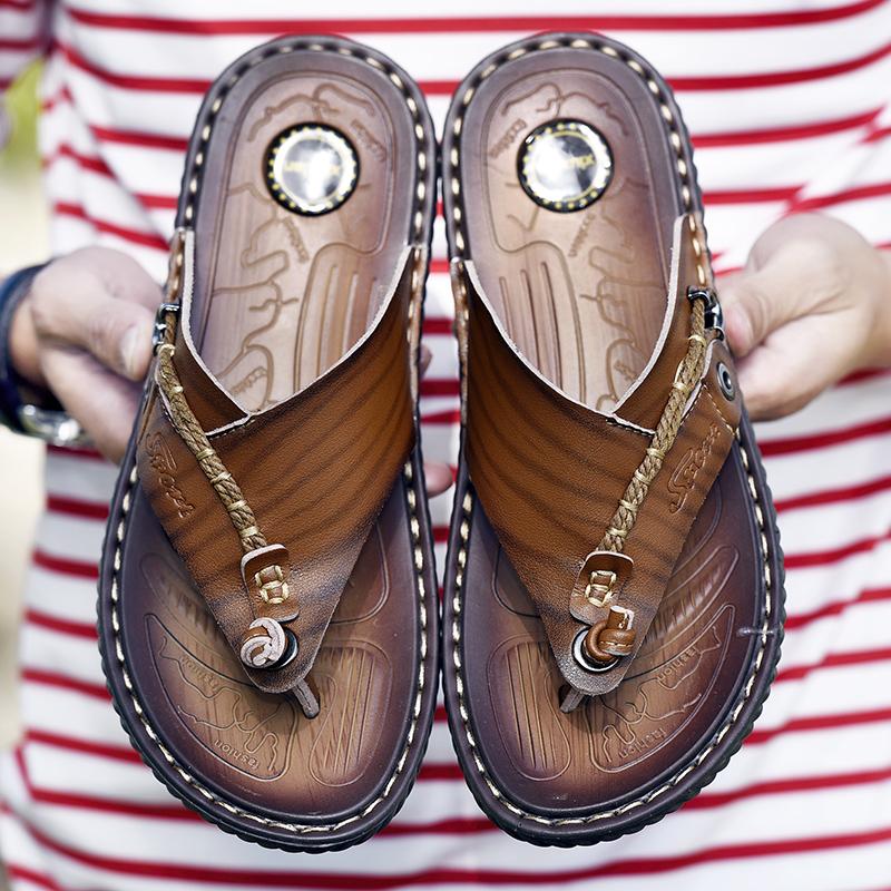 Plus Size New Arrival Summer Men Flip Flops Anti-slip Handmade Leather Slippers