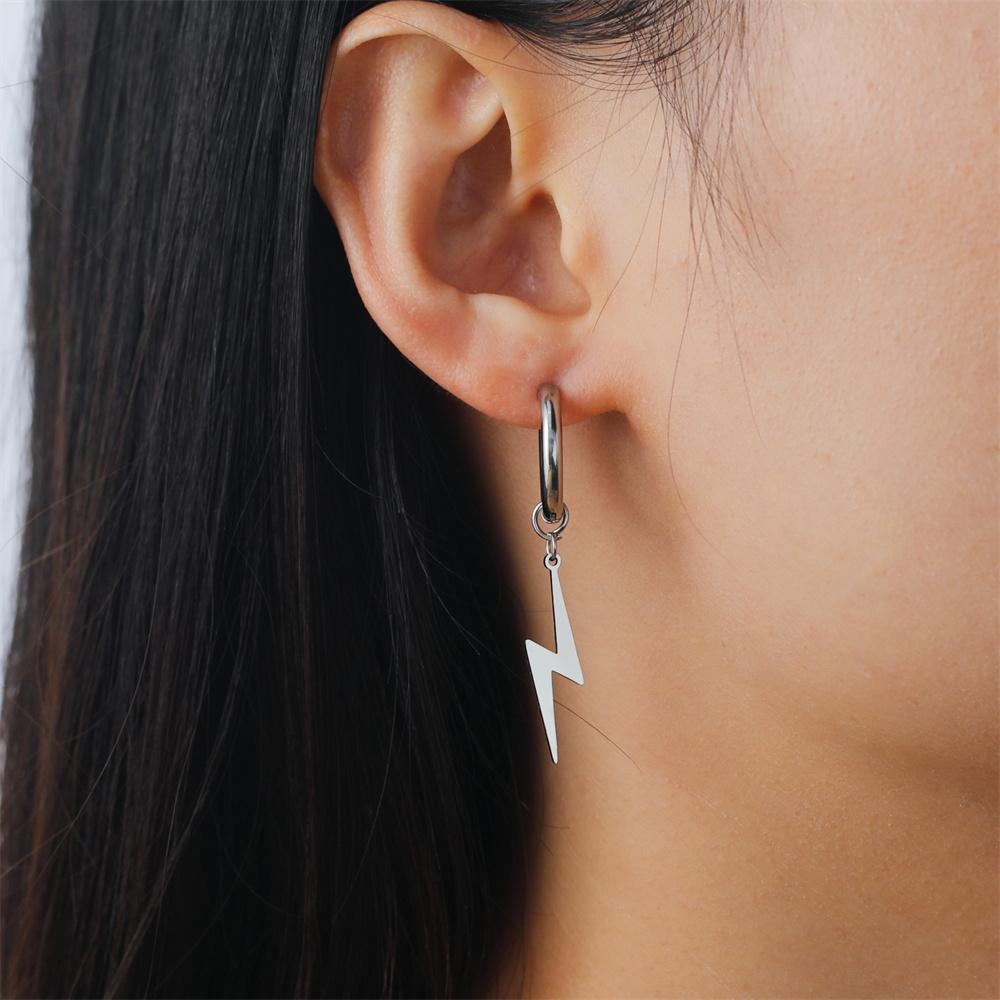 My Shape Fashion Lightning Earrings Women Men Hiphop Hoop Earring Stainless Steel Gold Punk Jewelry Party Ear Accessories