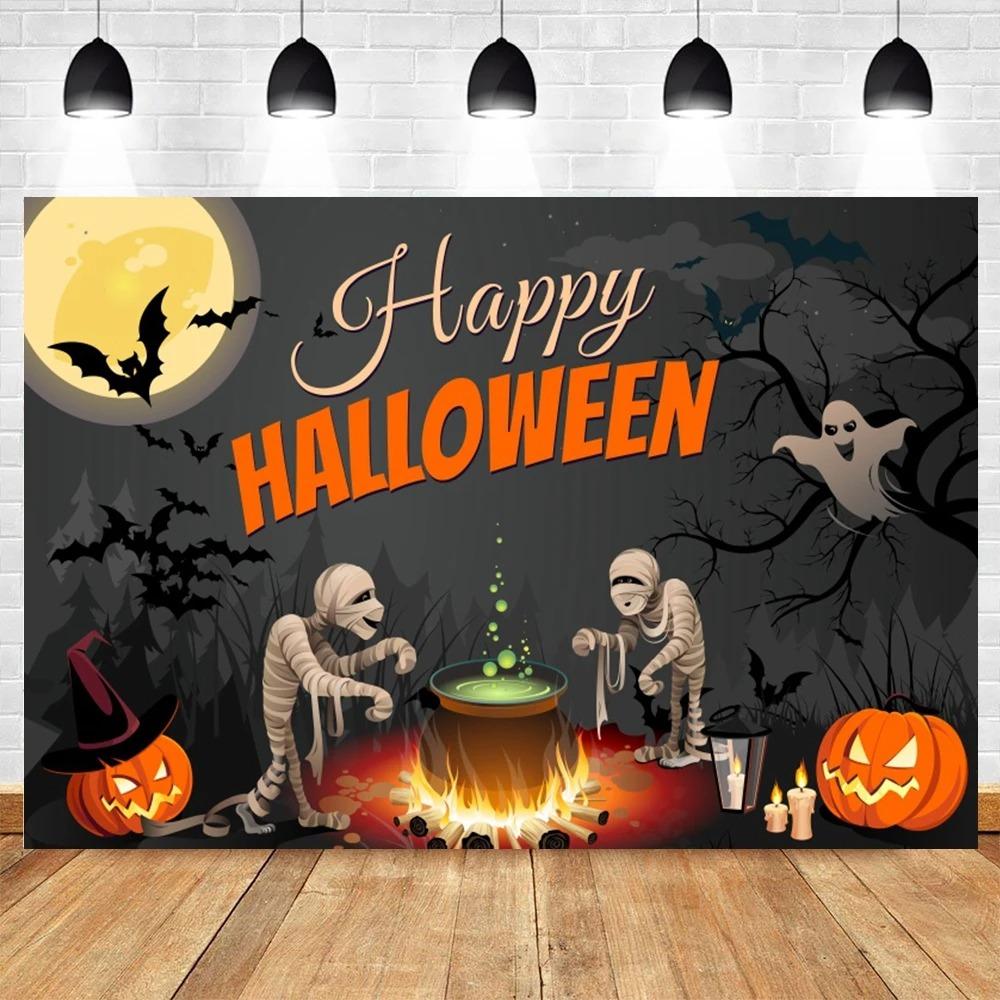 Halloween Photography Background Cloth Ghost Moon Pumpkin Lantern Horror Party Children's Birthday Decoration Hanging Cloth