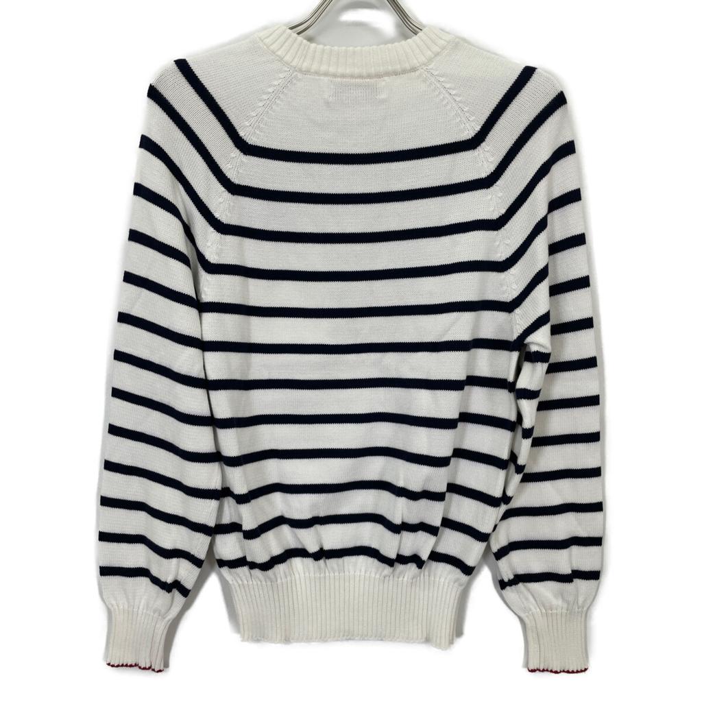 BRUNELLO CUCINELLI 2021 White Cotton Border Knit Sweater tops 46 White x navyUsed