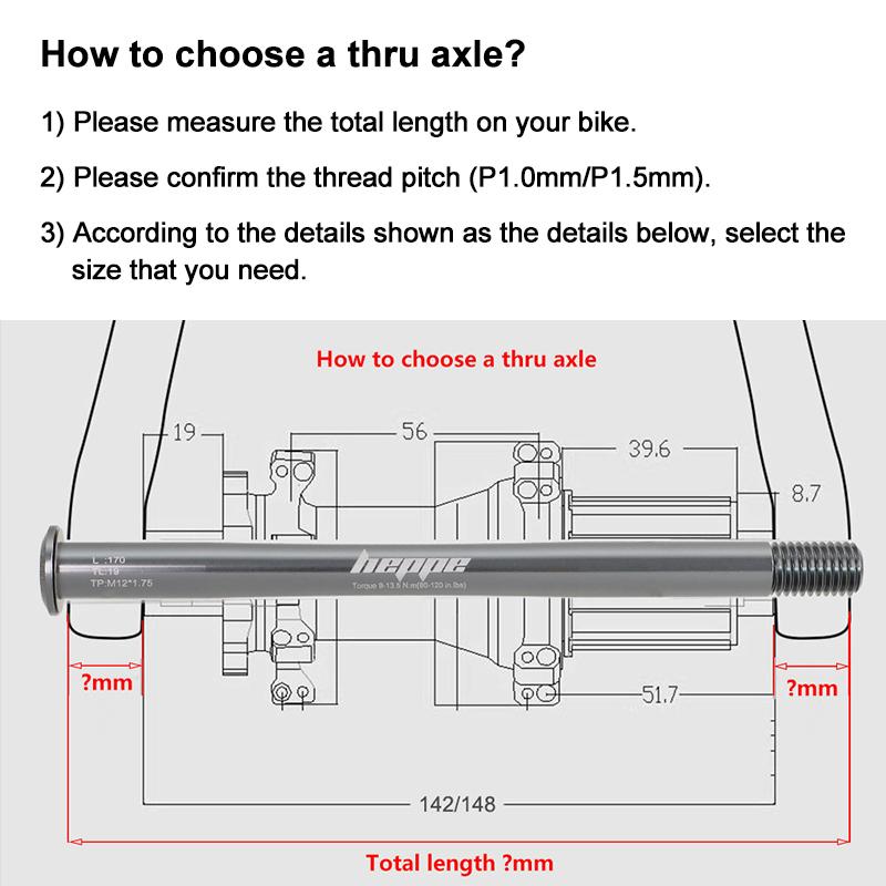 HEPPE MTB Road Bike Titanium Thru Axle Ultra Light Bike Axle 12x142 12x148 Rear Hub Thru Axle Bike Fork 12x100 12x110 Shaft